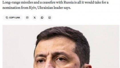 泽连斯基开出提名特朗普获诺奖条件