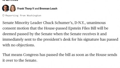 北美观察丨国会“秒过”爱泼斯坦法案 高票背后的不得不投