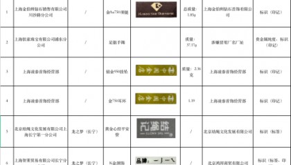 上海7批次贵金属首饰抽查不合格，涉及金伯利、结绳记等品牌