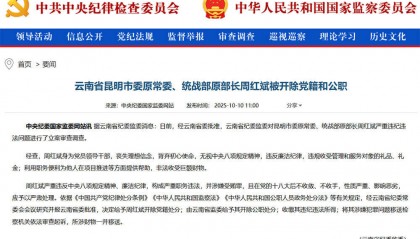 云南省昆明市委原常委、统战部原部长周红斌被“双开”